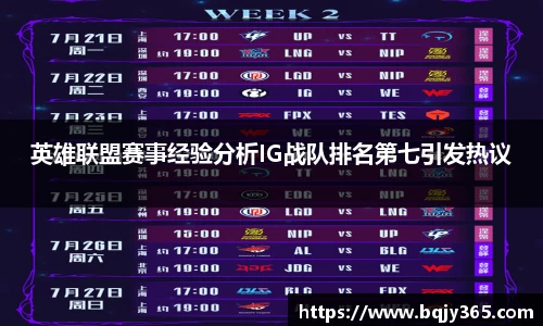 英雄联盟赛事经验分析IG战队排名第七引发热议